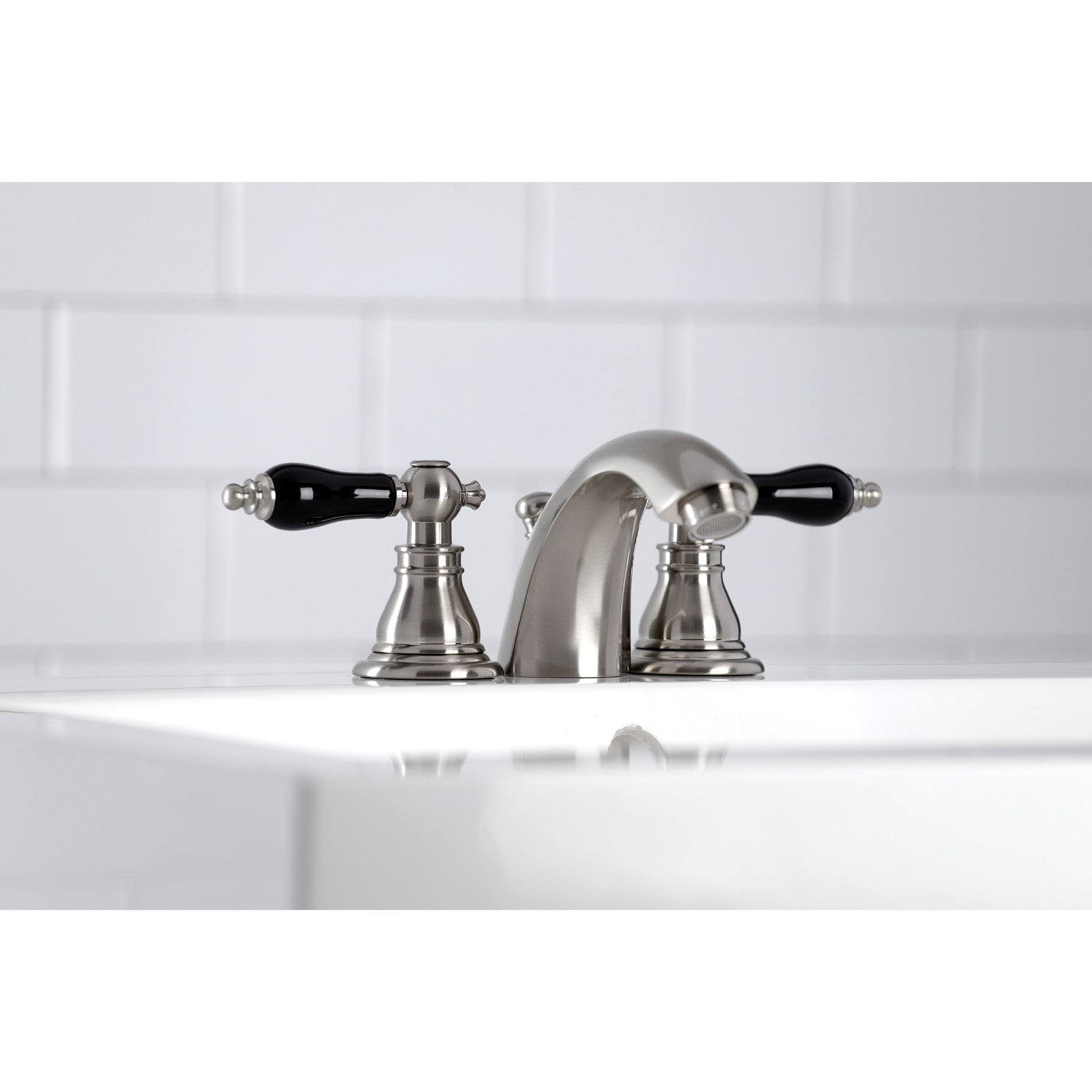 Kingston Heirloom KB958AKL - Duchess Two-Handle 3-Hole Deck Mount Mini-Widespread Bathroom Faucet with Pop-Up Drain, Brushed Nickel — thumbnail 3
